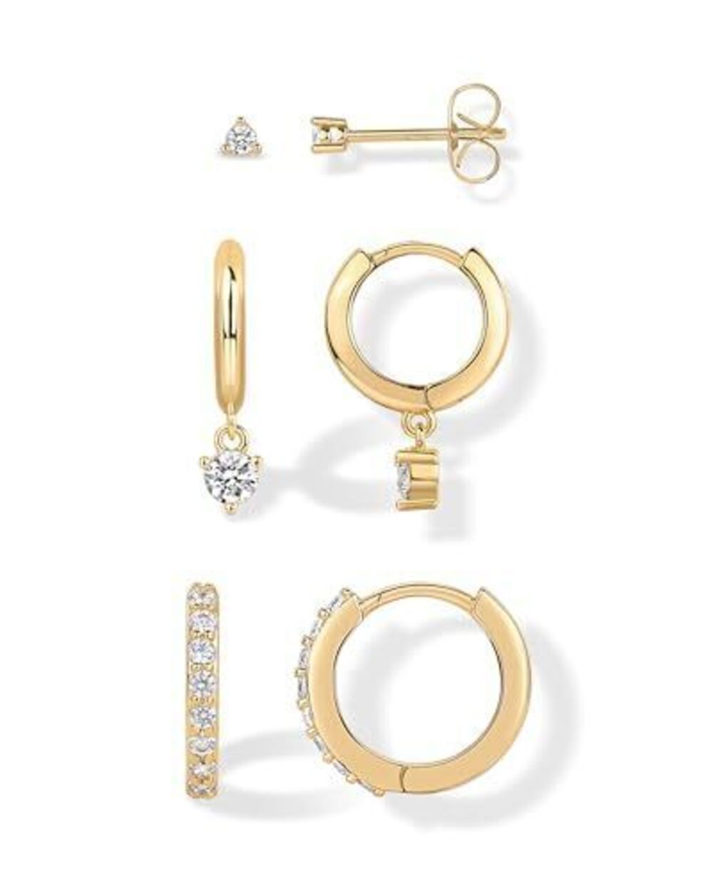 7829 18K Yellow Gold Plated 925 Sterling Silver Posts Three Pairs Dangle